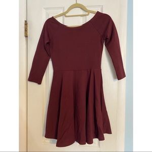 Boat Neck Long Sleeve Maroon Dress | Size S